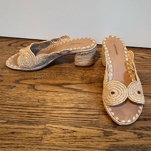 Carrie Forbes circle raffia heels. Handwoven in Morocco.